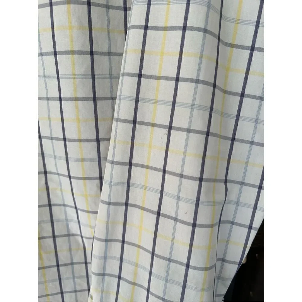 🐿️ Banana Republic White Yellow Blue Plaid Button Front Top SM 14-14.5” 32-33”